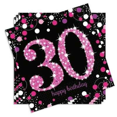 Servietten "30". Jubiläum pink schwarz